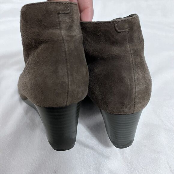 Clarks Bendables Suede Wedge Booties Size 8.5 M Gray Bohemian Lace Front Witchy - Picture 5 of 7